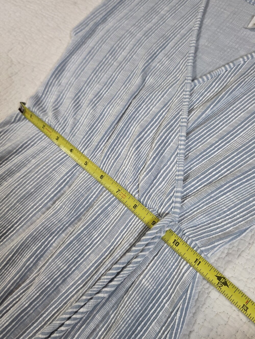 StitchWurks Los Angeles Light Blue Striped Faux Wrap Maxi Dress - Picture 8 of 9